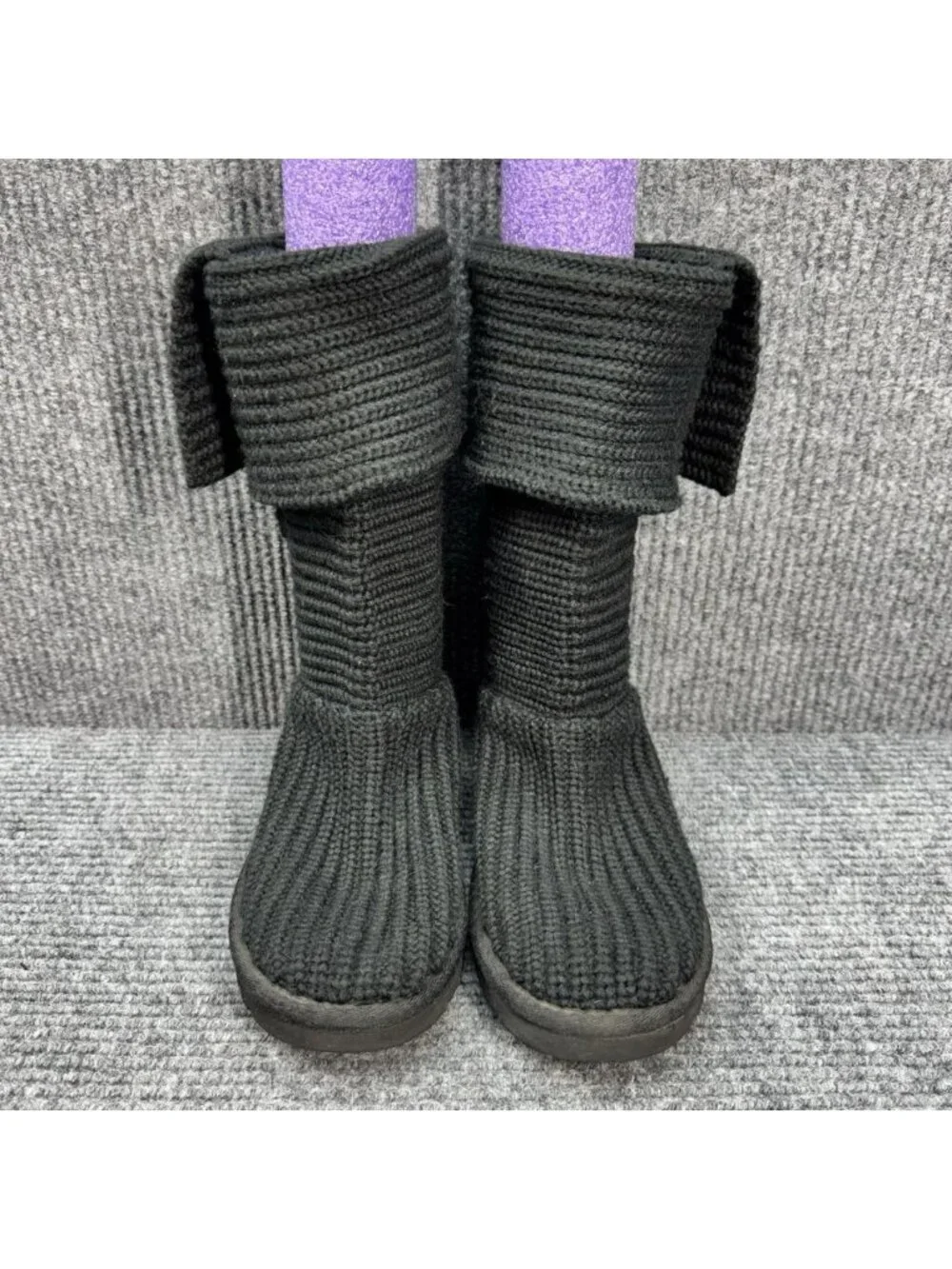 UGG Australia Classic Cardy Knit Boots Womens 7 Black Foldover Tall Sweater 5819